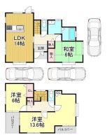 神川小学校徒歩8分の3LDK。敷地36坪超・駐車3台可、全室収納付きで使い勝手の良い間取り。南向きバルコニーやトイレ2カ所など、子育て世帯にうれしい設備も充実
