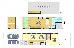 お湯も使える水栓付き！BBQやプールを楽しめる！
駐車スペース2台！
WIC付で収納スペース充実♪
