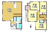 角地×前道6m超で駐車2台可。LDK約19帖の4LDKに全室収納とWIC付き。スーパー徒歩8分、ドラッグストア徒歩6分の子育て世帯向け新築です。
