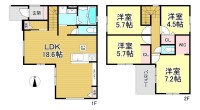 LDK約18.6帖のリビング階段、南向きバルコニー、WIC付き。駐車2台可で、スーパー・ドラッグストア徒歩6分、コンビニ徒歩10分と生活便利な立地です。
