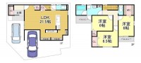  阪急「長岡天神」徒歩19分の南西・南東角地新築3LDK。長法寺小学校徒歩3分、西友長岡店徒歩12分の安心の子育て環境。LDK約21.5帖、駐車2台可能です。