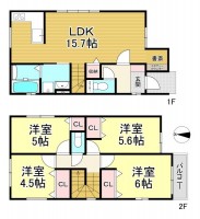  各部屋収納付きで、片付けが楽々！
駐車2台可能！
南側約6m公道接道！開放感あふれる住まい♪