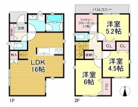  全居室収納付き、片付けが楽々♪
広々16帖以上LDK！
駐車2台可能！